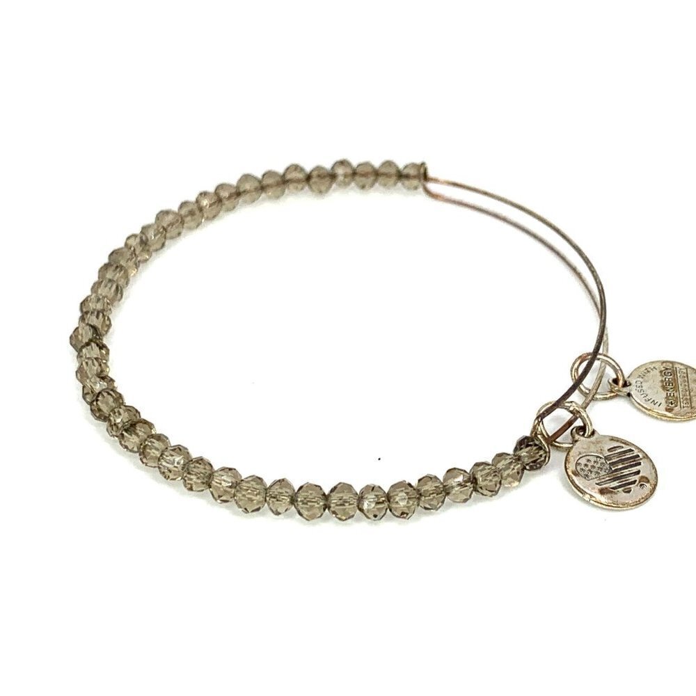 Alex and Ani Clear Beaded Charm Bracelet Silver Finish - Expands 2"- 3.5"